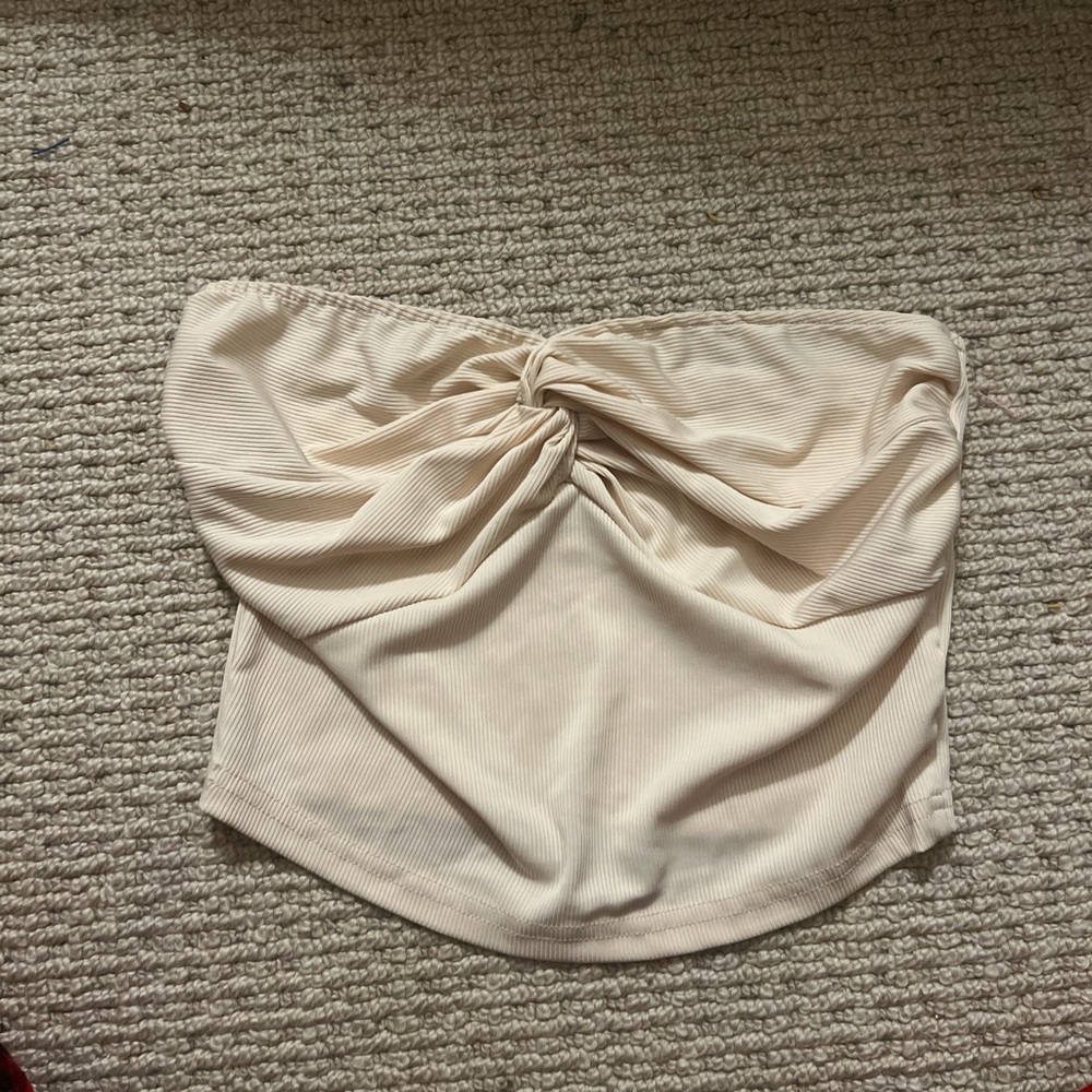 SHEIN Cream Twist Front Crop Top